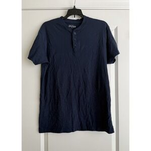 Galaxy By Harvic Men's Navy Blue Short Sleeve Henley Shirt Size Large